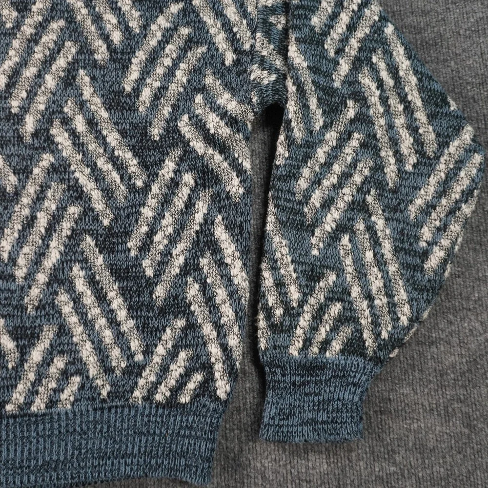 Robinsons Sweater Mens Medium Blue Geometric Chevron Knit Vintage Crewneck